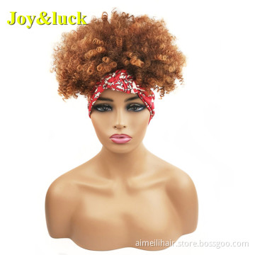 African Hairband Brown Orange Red Head Band Afro Kinky Curly Short Wig Headband Wigs for Black Women Synthetic Hair Wigs